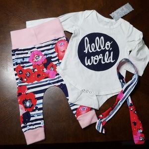 Baby "hello world" outfit with head band